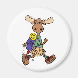 Cute Moose Hiker Cartoon Magnet