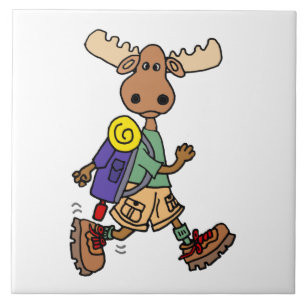 Cute Moose Hiker Cartoon Tile