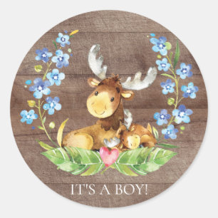 Cute Moose It' a Boy Favour Sticker