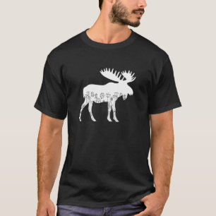 Cute Moose Lover Animal Flowers Floral T-Shirt