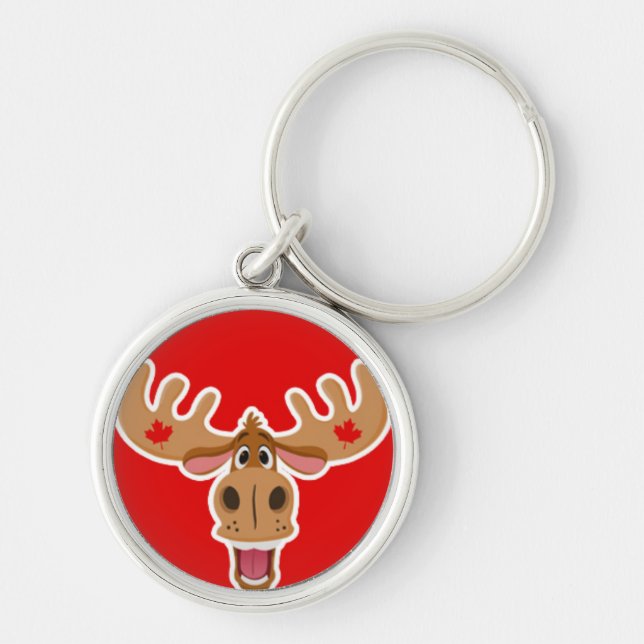 Cute Moose on Red Background Key Ring (Front)