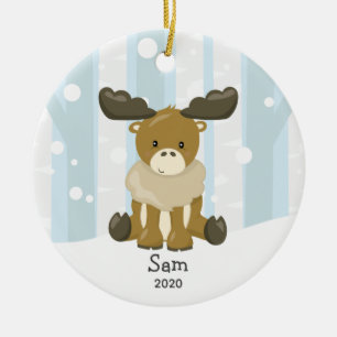 Cute Moose Personalised Christmas Ornament