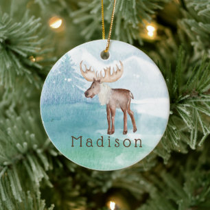 Cute Moose Personalised Holiday Ceramic Tree Decoration