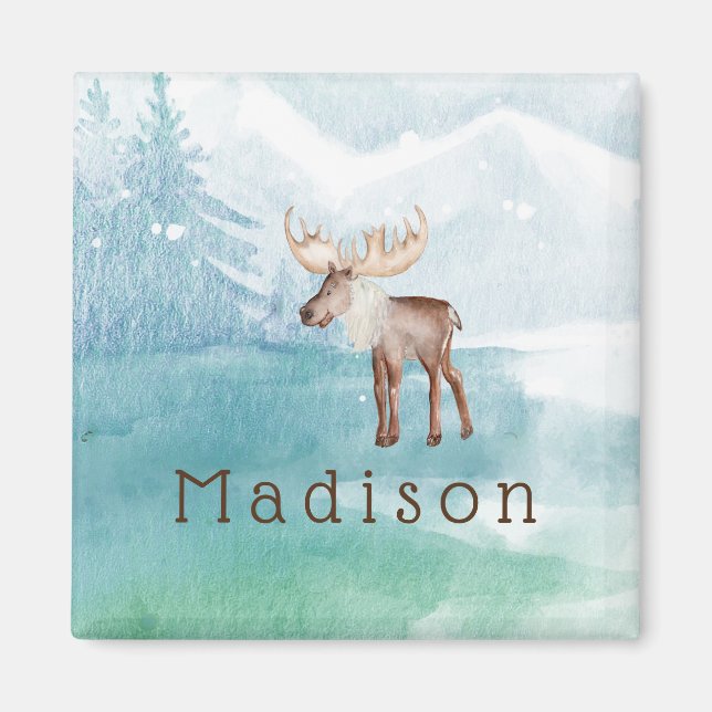 Cute Moose Personalised Holiday Magnet (Front)