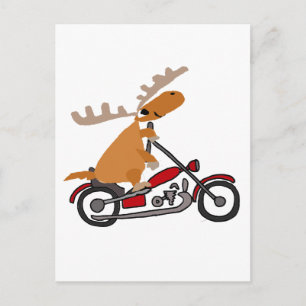 Cute Moose Riding Motorcycle Cartoon Postcard