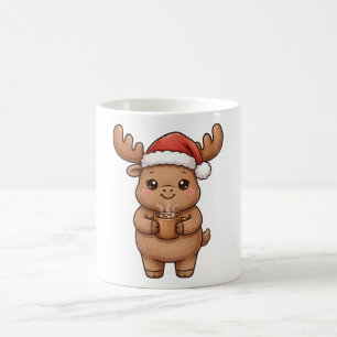 Cute Moose Santa Hat Hot Cocoa Christmas Mug