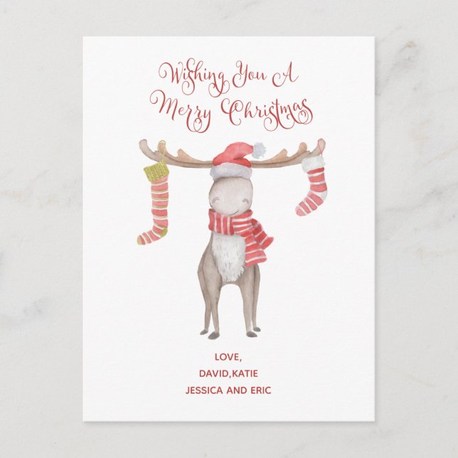 Cute Moose  Typography Merry Christmas Holiday Postcard (Front)