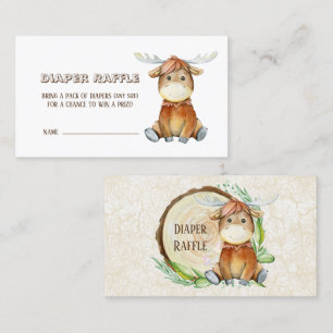 Cute Moose Watercolor Cartoon Animal Diaper Raffle Business Card