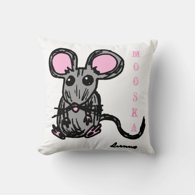 Cute Mooska Mouse Pillow - Black (Front)