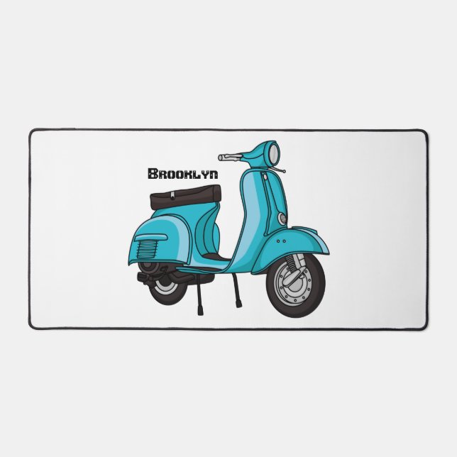 Cute moped motorcycle cartoon illustration desk mat (Front)