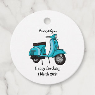 Cute moped motorcycle cartoon illustration favour tags