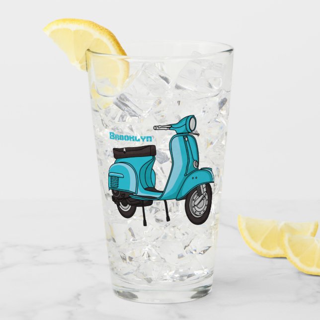 Cute moped motorcycle cartoon illustration glass (Front Ice)