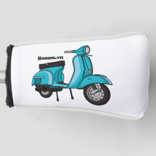 Cute moped motorcycle cartoon illustration golf head cover