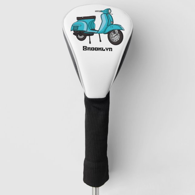 Cute moped motorcycle cartoon illustration golf head cover (Front)