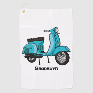 Cute moped motorcycle cartoon illustration golf towel