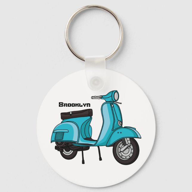 Cute moped motorcycle cartoon illustration key ring (Front)