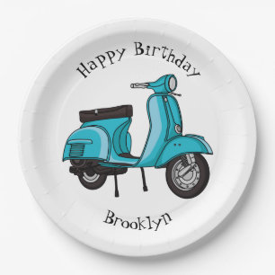 Cute moped motorcycle cartoon illustration paper plate