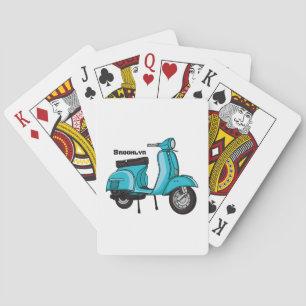 Cute moped motorcycle cartoon illustration playing cards