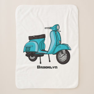 Cute moped motorcycle cartoon illustration sherpa blanket