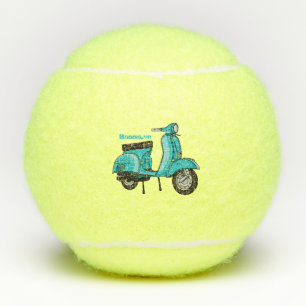 Cute moped motorcycle cartoon illustration tennis balls
