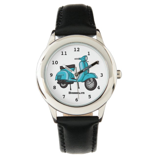 Cute moped motorcycle cartoon illustration watch (Front)