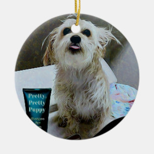 Cute Morkie Puppy Dog Funny Round Ornament