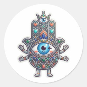 Cute Moroccan Amazigh Hamsa Evil Eye Kawaii Sticke Classic Round Sticker