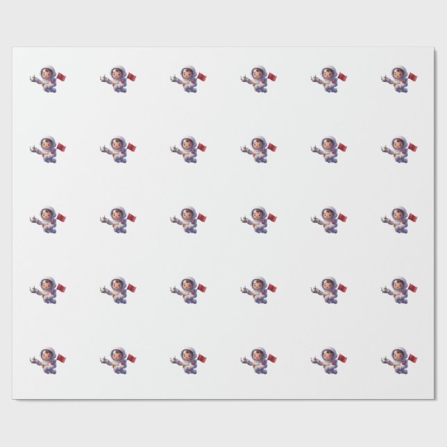 Cute Moroccan Astronaut Kawaii 3D Sticker Wrapping Paper (Flat)