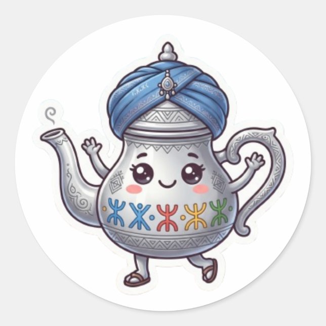 Cute Moroccan Berber Teapot Kawaii Sticker with Tu (Front)