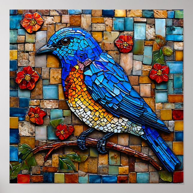 Cute mosaic bird poster (Front)