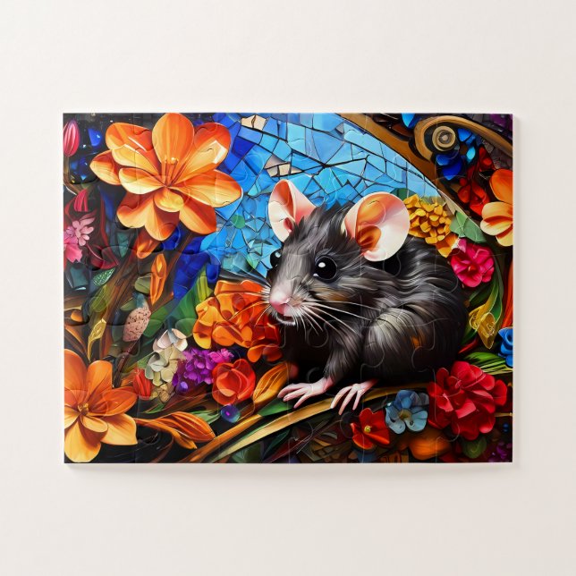 Cute Mosaic Field Mouse Vivid coloured puzzle  (Horizontal)