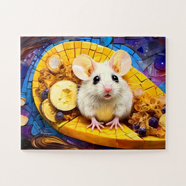 Cute Mosaic Field Mouse Vivid coloured puzzle  (Horizontal)