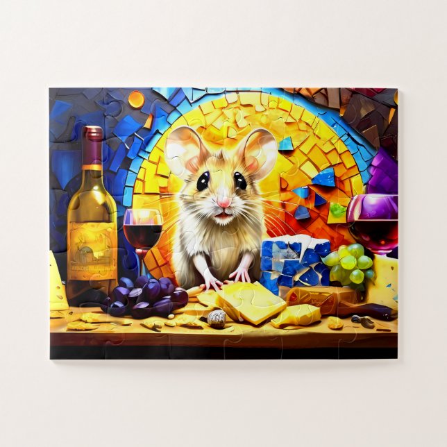 Cute Mosaic Field Mouse Vivid coloured puzzle coll (Horizontal)