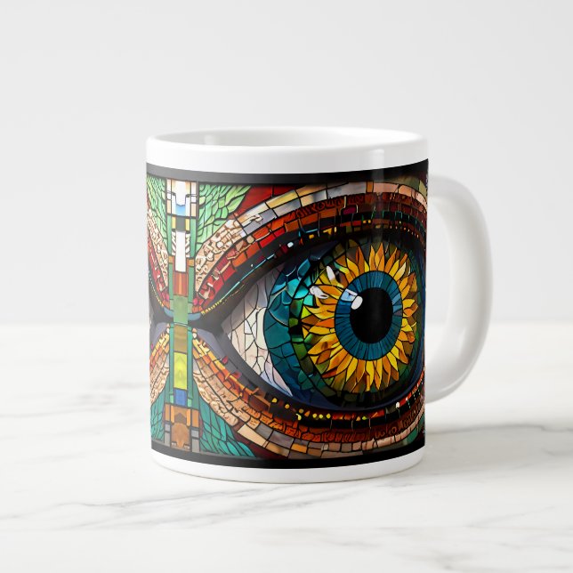 Cute Mosaic Stained Glass Eye design  Large Coffee Mug (Front Right)