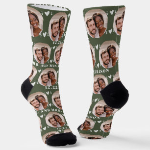 Cute Moss Green Newlyweds Photo Wedding Socks