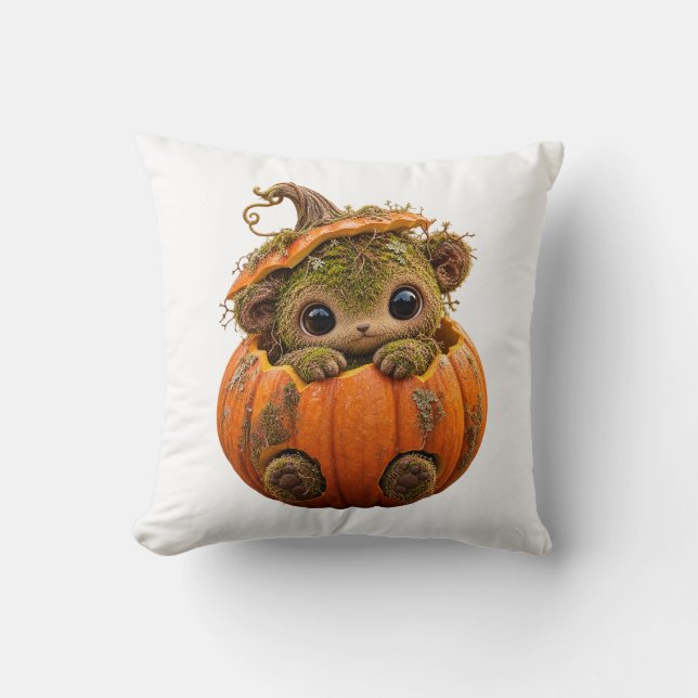 Cute Mossy Pumpkin Throw Pillow (Front)