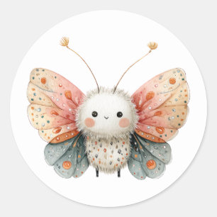 Cute Moth Cartoon Illustration Watercolor Insect  Classic Round Sticker