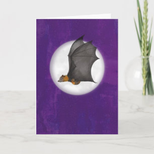 Cute mother and baby bat in a night sky card