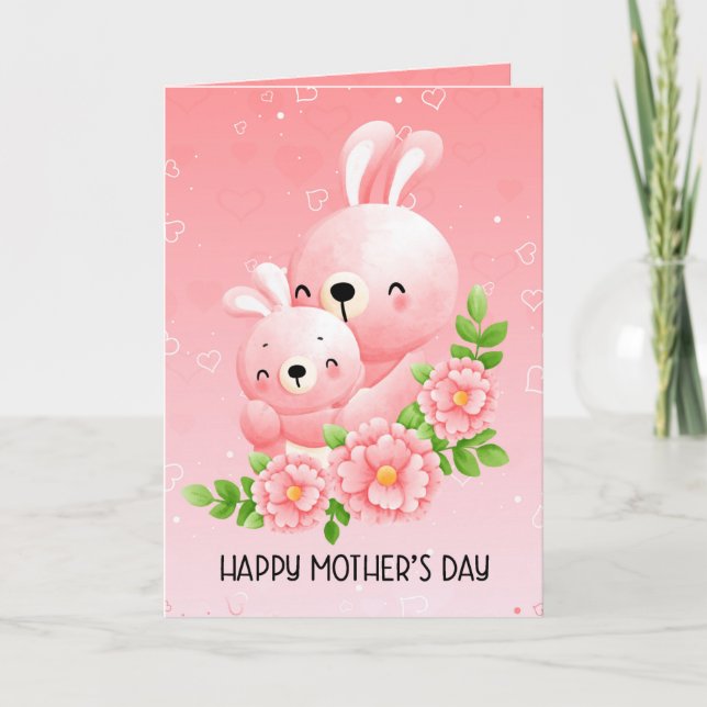 Cute Mother and Baby Bunny Mother's Day Folded Holiday Card (Front)