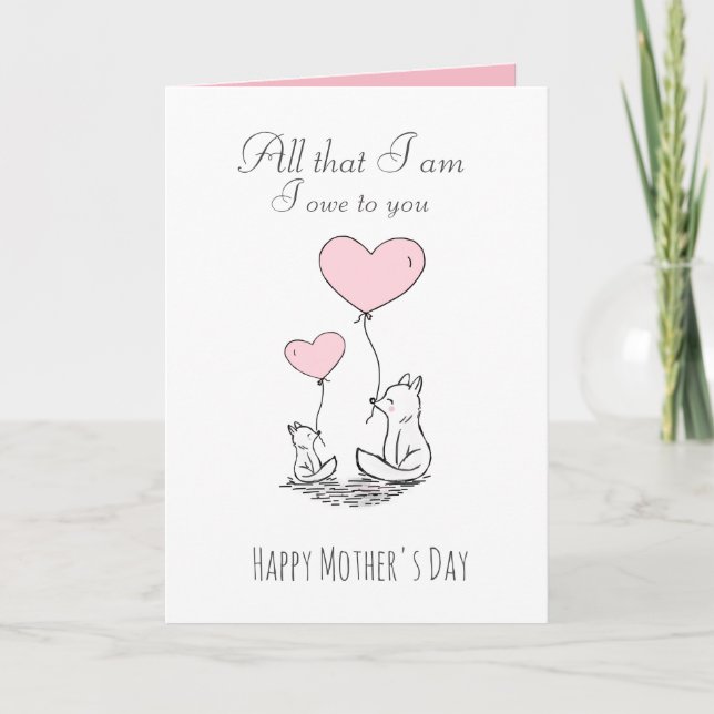 Cute Mother and Baby Fox Quote Mother's Day Card (Front)