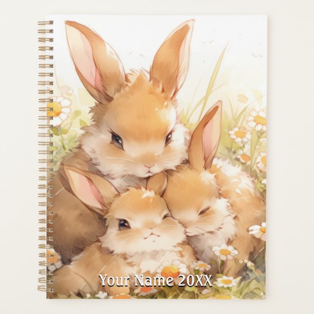 Cute Mother and Baby Rabbits Planner (Front)