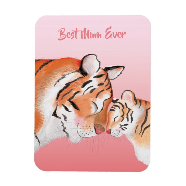 Cute mother and baby tiger magnet (Vertical)