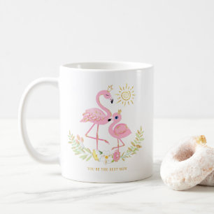 Cute Mother and Daughter Flamingo Glitter Floral Coffee Mug
