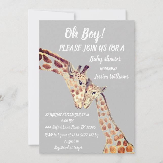 Cute Mother Baby Boy Giraffe Safari Boho Animals Invitation (Front)