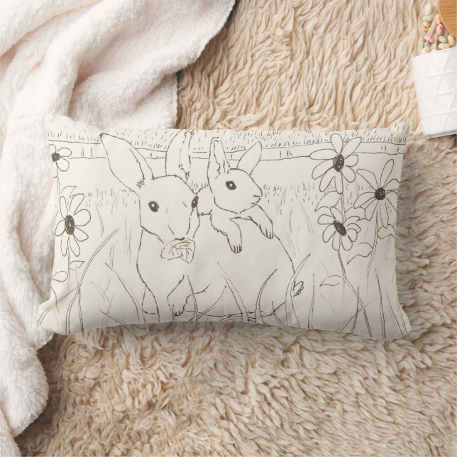 Cute Mother Baby Bunny Rabbits Lumbar Cushion (Blanket)