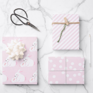 Cute Mother & Baby Girl Bunny   Pink Wrapping Paper Sheet
