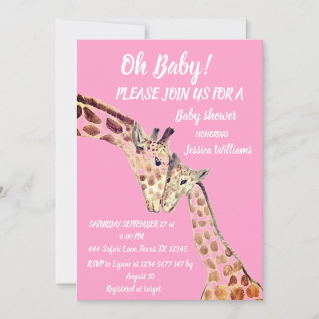 Cute Mother Baby Girl Giraffe Safari Boho Animals Invitation (Front)
