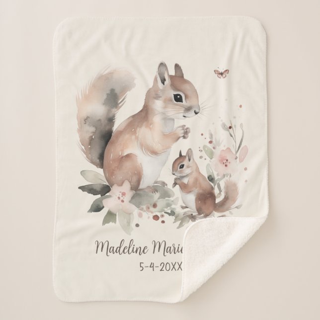 Cute Mother Baby Squirrel Name Birthdate  Sherpa Blanket (Front)