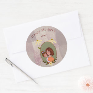 Cute Mother & Child Illustration Mother's Day  Classic Round Sticker