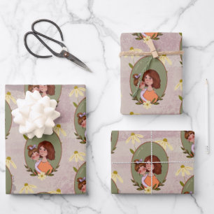 Cute Mother & Child Illustration Mother's Day Wrapping Paper Sheet